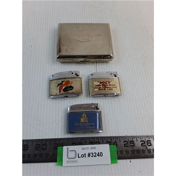 Vintage Cigarette Case "I Am #1", (3) Vintage Lighters