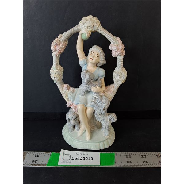 Victorian Style Girl with Puppy Figurine 8" Tall