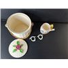 Image 2 : Ceramic Lot- Cookie Jar, Mug with Spout, Napkin Rings