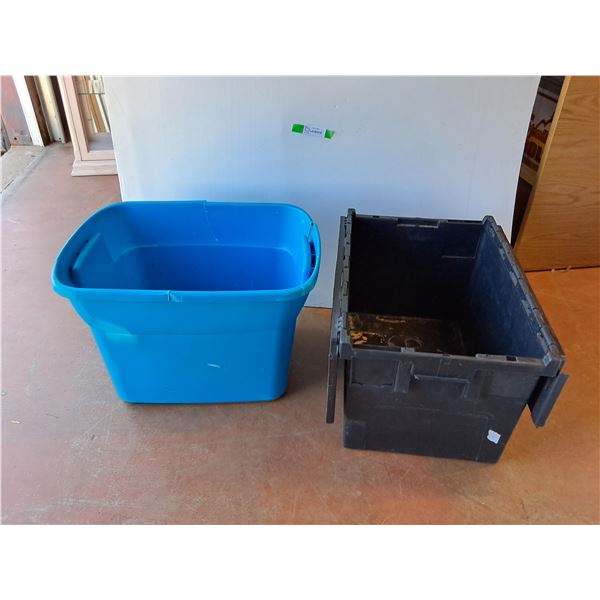 **(2) Plastic Storage Totes 24" x 17" x 15", Cannot Ship, Some Damage, As Is