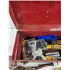 Image 6 : Mastercraft Metal Tool Box, Hole Saw, Roofing Stapler, Vise Grips, Chalk Line, Metal Shears, Wrench