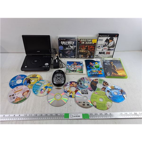 Coby DVD Player, Energizer Battery Charger, Various CDs, PlayStation 2,3, Xbox 360, Wii Games