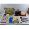 Image 1 : Cordless Air Duster - As Is, Coin Envelopes, Various Books, Birds of Saskatchewan Poster , Misc