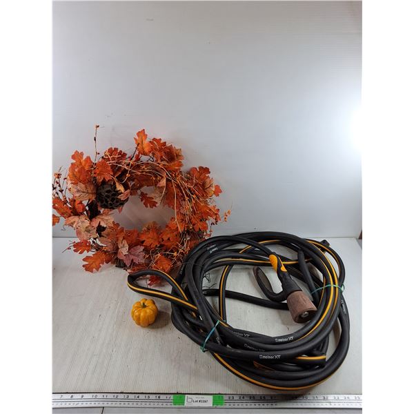 Halloween Wreath, Pumpkin Ornament, Garden Hose - Approximately 13ft - PICK UP ONLY