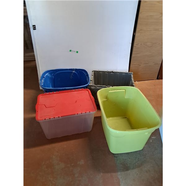 **(4) Plastic Storage Totes 15" x 24" x 18", Cannot Ship