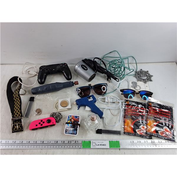 Dualshock 4 Joystick, Marvel Cards, Hand Warmers, Sunglasses, Rotary Tool, Glue Gun, Misc