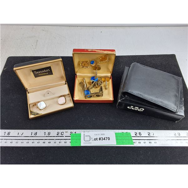 Faux Leather Wallet, Various Cufflinks