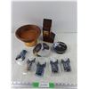Image 1 : Footed Wooden Bowl, Ink Cartridges, Various CDs, Saskatchewan Pool Bottle
