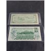 Image 2 : (2) Canadian $1 Bills (1954, 1973)
