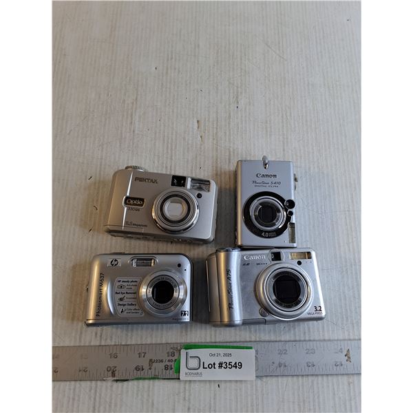 (4) Digital Cameras (As Is) - Canon A75/ Canon S410/ HP Photosmart M637/ Pentax 330GS -May Require B