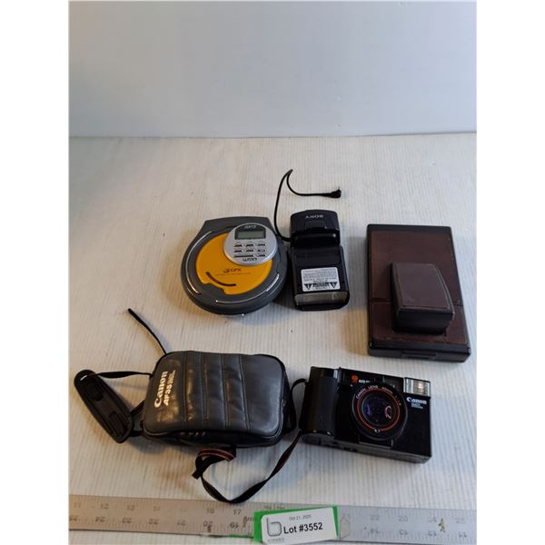 (As Is) Vintage Polaroid SX-70 Camera/ Canon AF35ML Camera/ MP3 Player/ Sony External Flash