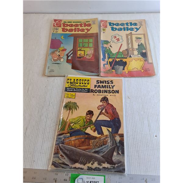 (3) Vintage Comics - Beetle Bailey/ Swiss Family Robinson