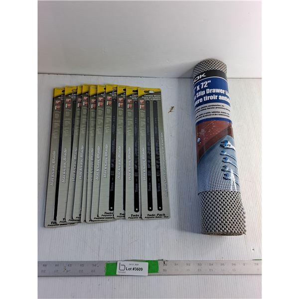 (12) Carbo Steel Hacksaw Blade, Non-Slip Drawer Liner18"x72"