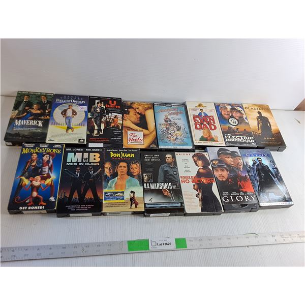 (15) VHS Tapes: Men in Balck, Maverick, U turn,  Monkeybone,Point of No Return, Misc