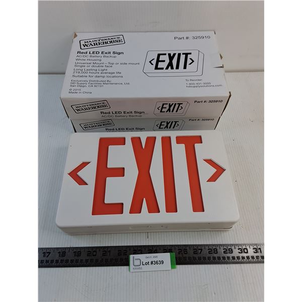 (2) Maintenance Warehouse Red LED Exit Signs - Unused
