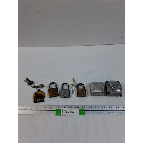(2) Measuring Tapes, (3) Vintage Locks & Keys