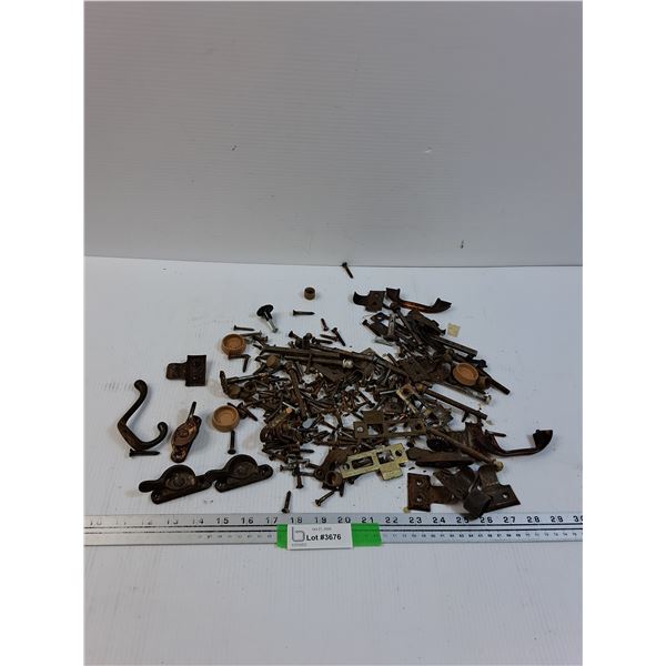Various Vintage Handles, Hooks, Screws, Door Latch, Misc