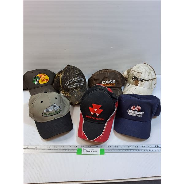 (7) Baseball Hats: Bass Pro Shops, Massey-Ferguson, Case. Misc