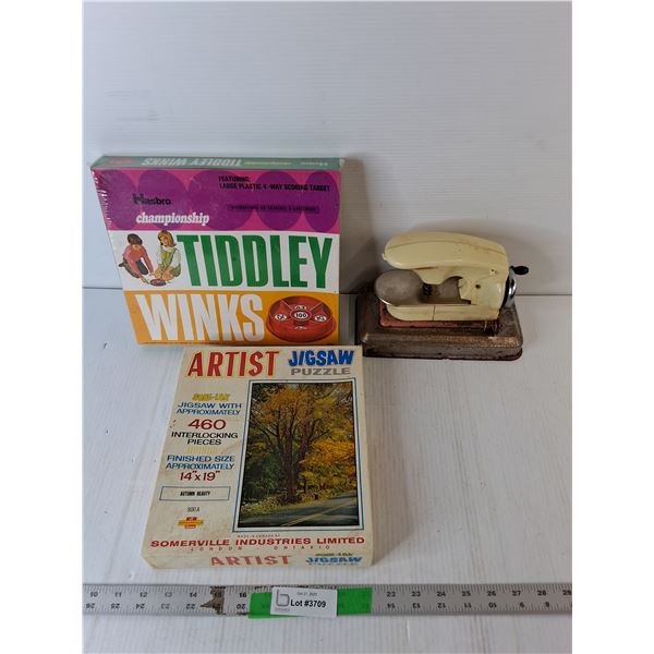 Toy Sewing Machine, Tiddley Winks, Puzzle- Both Sealed