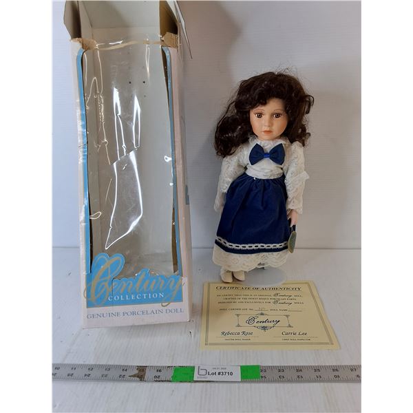 Porcelain Century Doll with Stand & Certificate of Authenticity 15"