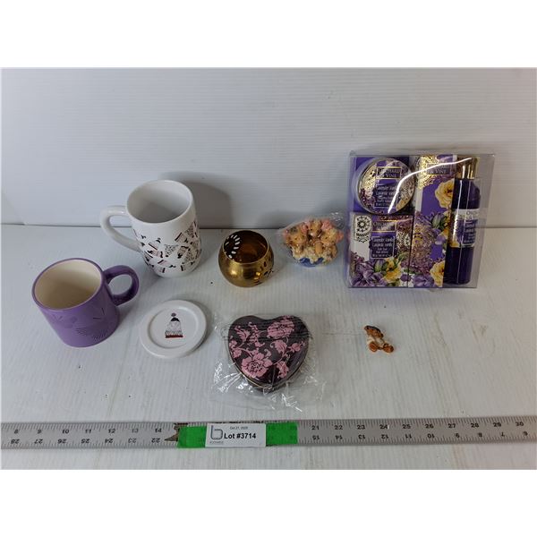 Bath Set, Raspberry Candle, Mugs, Misc.
