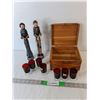 Image 1 : Caroler Figurines 11.5",  Wooden Box, Shot Glasses