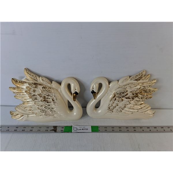 (2) Decorative Chalkware Swans 9.75" Long