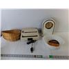 Image 1 : Vintage Waffle Maker- Powers On, Desk Clock 10"- As Is, Anchor Hocking Bowl, Misc.
