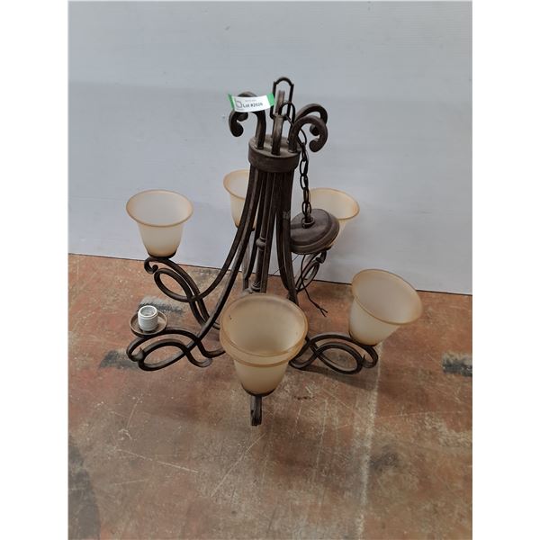 * Metal 6-Lamp Hanging Light Fixture - 28" Tall x 28" Dia. - Missing 1 Glass - Pickup Only