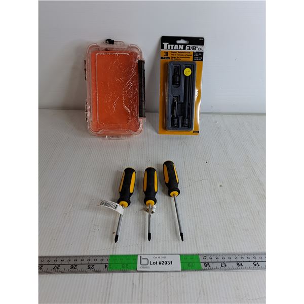 Tactic Orange Container, Titan 3/8 Impact Extension Set, (3) Philip Screwdrivers