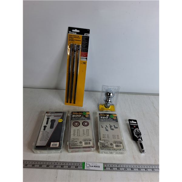 3 pcs Socket Adapter Set,  1-7/8 Trailer Ball Hitch, Capscrew Set, Washer Assortment Set, Misc