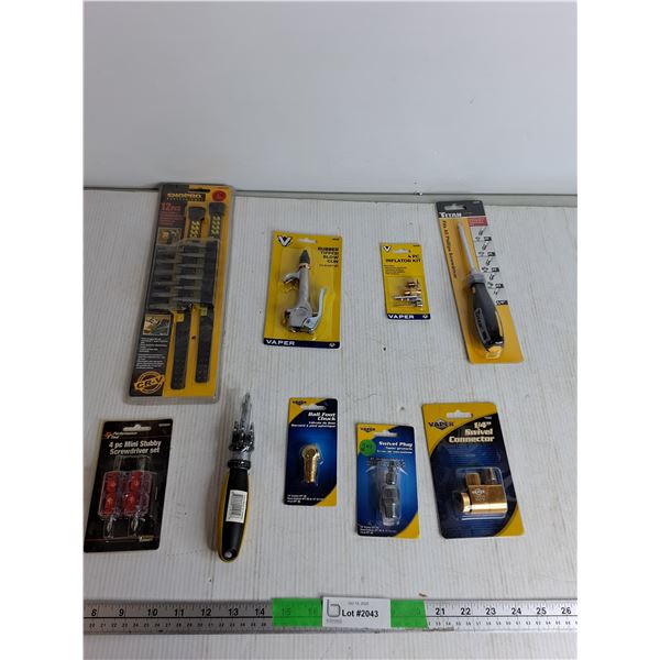12 Pcs Screwdriver Bits, Rubber Tipped Blow Gun, Inflator Kit, Philips Screwdriver, Misc