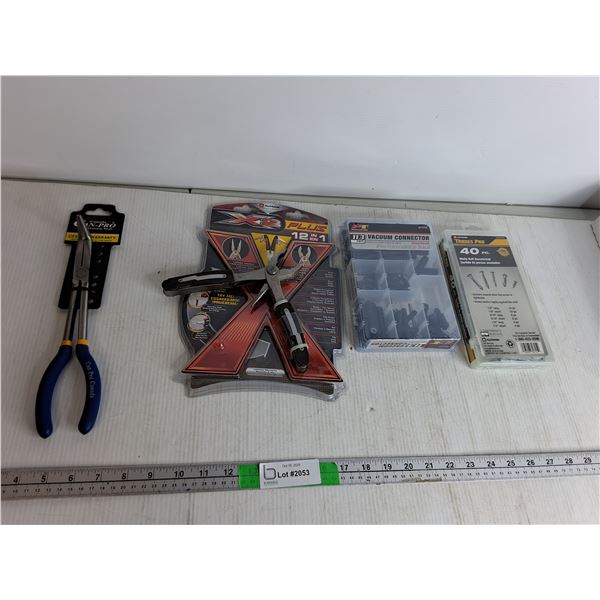 Bent Nose Plier,12" Multitool, 113 pcs Vacuum Connector, 40 Pcs Molly Bolt Assortment