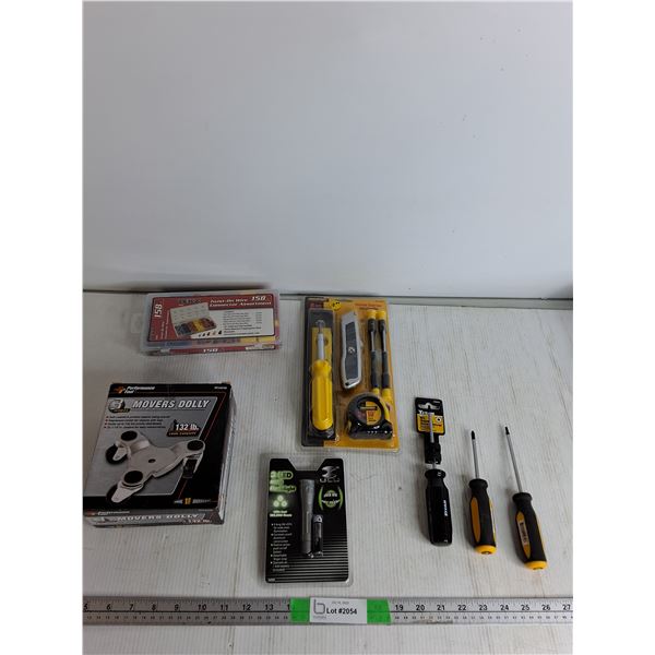 158 Pcs Twist On Wire, 8 pcs Starter Tool Set, 3 Wheel Dolly Mover, LED Mini Flashlight, Misc