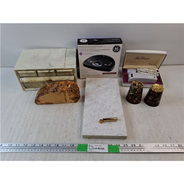 Digital Answering System, Lady Remington Trimmer, Pen Holder , Jewelry Box, Misc