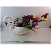 Image 1 : Outdoor Swan Planter, Artificial Flowers - PICK UP ONLY