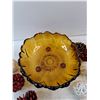 Image 2 : 11"  Amber Glass Bowl, Cone Pines, Misc