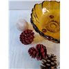 Image 3 : 11"  Amber Glass Bowl, Cone Pines, Misc