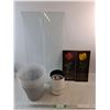 Image 1 : Flower Wall Decorations, Paper Bins, Portable Lamp - Powers On, As Is, (2) Glass Panels 30"  x 7"