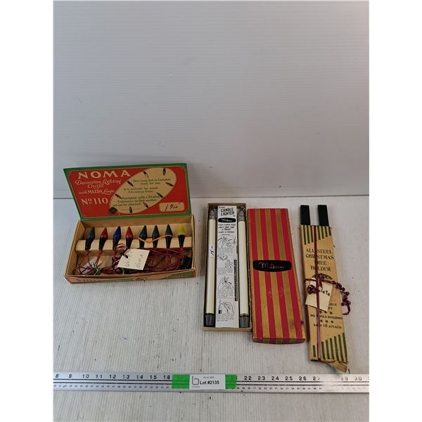 Vintage Noma Lighting Outfit, 12" Candle Lighters, Christmas Tree Holder - As Is