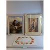 Image 1 : (2) Framed Pictures "Fishing 19 3/" x 16 3/4"  Boy 16 3/8" x 20 1/2"/ Egg Placemat