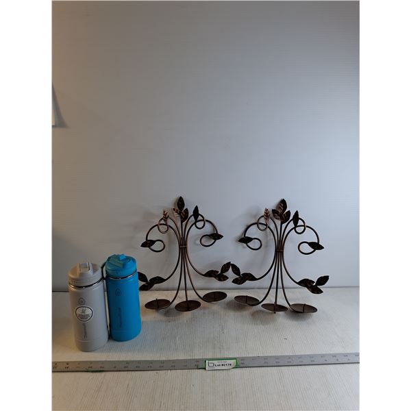 (2) "Thermo Flask" Water Bottles/ Wall Candle Holders 13" High