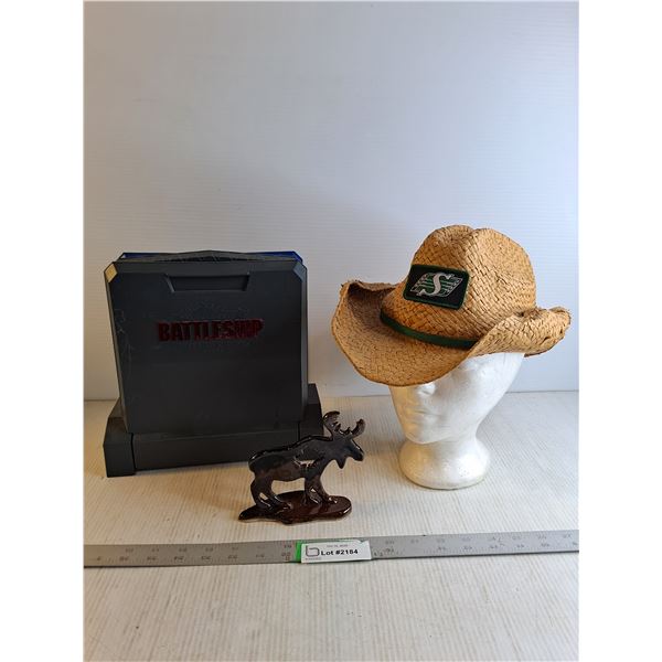 Straw Western Hat "Sask Roughriders"/ Battleship Game/ Moose Ornament