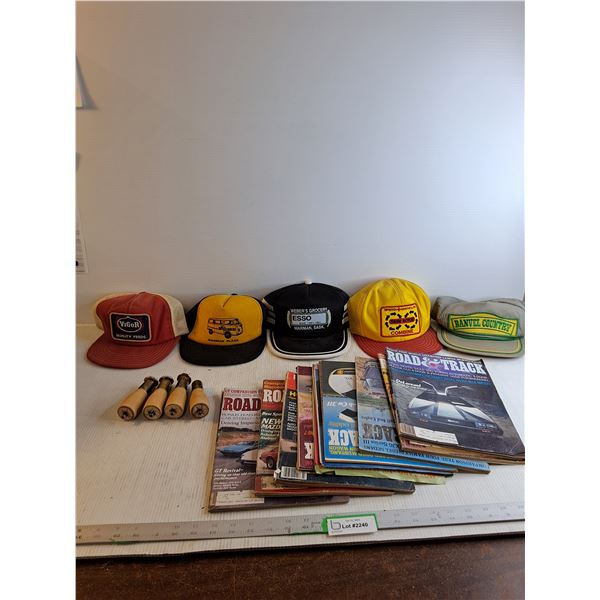 Hats/ "Road And Track" Magazines 1970's And 1980's/ Bed Legs
