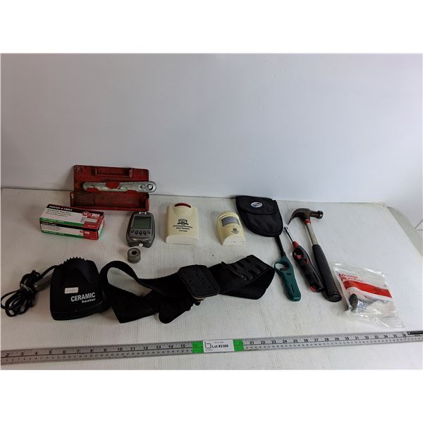 Vintage Ratchet and Socket Set, Hammer, (2) Lighters, Kitchen Lever, Brad Nails, Etc