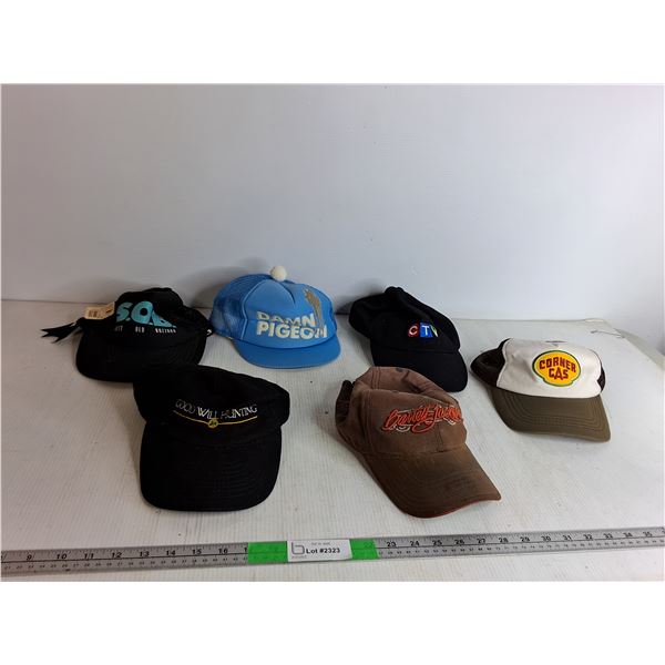 (6) Baseball Hats; S.O.B, Damn Pigeon, CTV, Corner Gas, Good Will Hunting, Misc