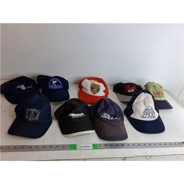 (9) Baseball Hats;  Bombardier, Misc