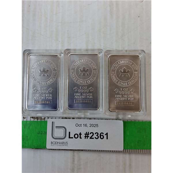 (3) 1 Oz. Silver Ingots, Cannot Authenticate