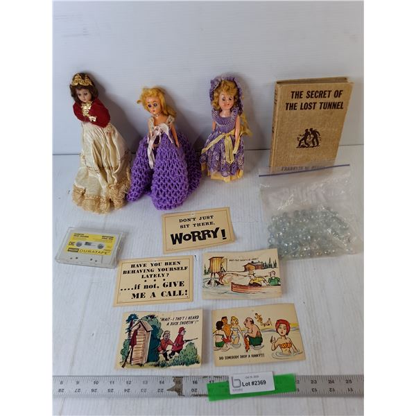 Vintage Book, Dolls, Postcards, Marbles