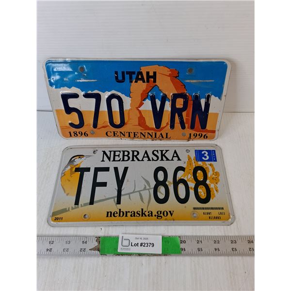 Utah & Nebraska License Plates
